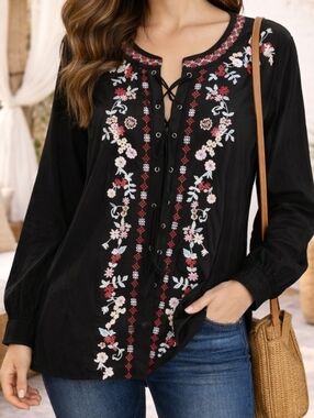 Andree by Unit embroidered floral lace up top